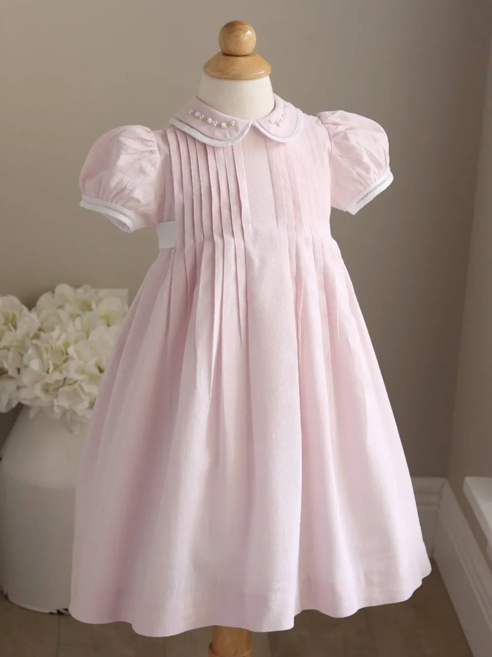 Pink Cotton Linen Heirloom Dress Hand Embroidery Pearls Tucks 2T Rare Find Like